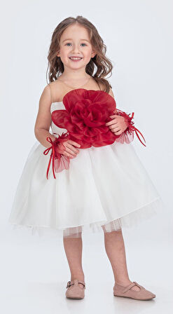 Karolin Robası Çiçekli Bilekli Aksesuarlı Kız Çocuk Abiye Elbise M00724