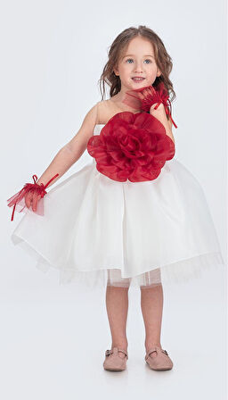 Karolin Robası Çiçekli Bilekli Aksesuarlı Kız Çocuk Abiye Elbise M00724