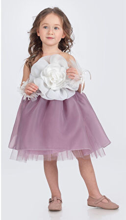 Karolin Robası Çiçekli Bilekli Aksesuarlı Kız Çocuk Abiye Elbise M00724