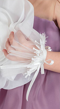 Karolin Robası Çiçekli Bilekli Aksesuarlı Kız Çocuk Abiye Elbise M00724