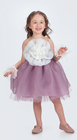 Karolin Robası Çiçekli Bilekli Aksesuarlı Kız Çocuk Abiye Elbise M00724