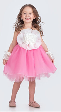 Karolin Robası Çiçekli Bilekli Aksesuarlı Kız Çocuk Abiye Elbise M00724