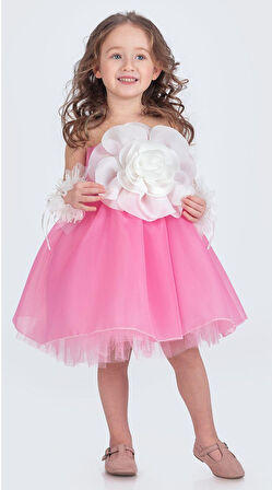 Karolin Robası Çiçekli Bilekli Aksesuarlı Kız Çocuk Abiye Elbise M00724