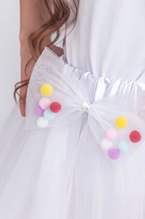 Ponpon Aksesuarlı Bayramlık Kız Çocuk Etek M00726