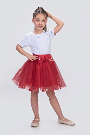 Ponpon Aksesuarlı Bayramlık Kız Çocuk Etek M00726