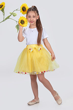 Ponpon Aksesuarlı Bayramlık Kız Çocuk Etek M00726
