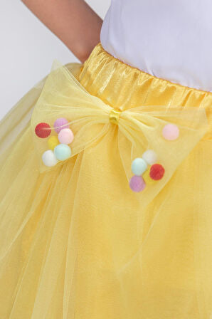 Ponpon Aksesuarlı Bayramlık Kız Çocuk Etek M00726