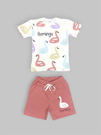 Baskılı Kız Çocuk Tişört Şort Takım M00730