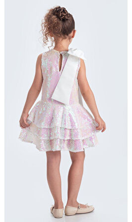 Yaka Fiyonk Pul Payet Kumaşlı Kız Çocuk Abiye Elbise M00702