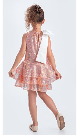 Yaka Fiyonk Pul Payet Kumaşlı Kız Çocuk Abiye Elbise M00702