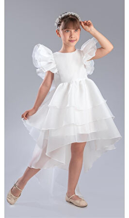 Kız Çocuk Kuyruklu , Taçlı Vragia Abiye Elbise M00745