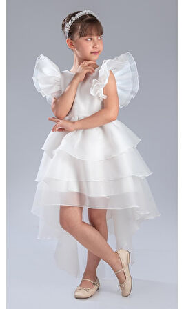 Kız Çocuk Kuyruklu , Taçlı Vragia Abiye Elbise M00745