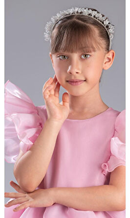 Kız Çocuk Kuyruklu , Taçlı Vragia Abiye Elbise M00745