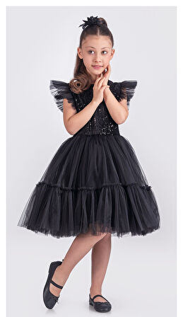 Pul Payet Katkat Tütü Etekli Kız Çocuk Elbise M00722