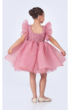 Maronia Kız Çocuk Prenses Model Abiye Elbise - Koyu Pembe M00746