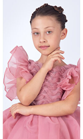 Maronia Kız Çocuk Prenses Model Abiye Elbise - Koyu Pembe M00746