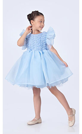Maronia Kız Çocuk Prenses Model Abiye Elbise - Mavi M00746