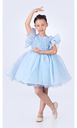 Maronia Kız Çocuk Prenses Model Abiye Elbise - Mavi M00746