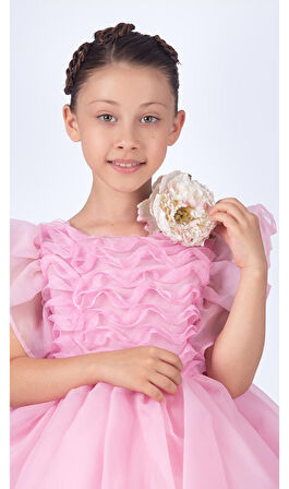 Maronia Kız Çocuk Prenses Model Abiye Elbise - Pembe M00746