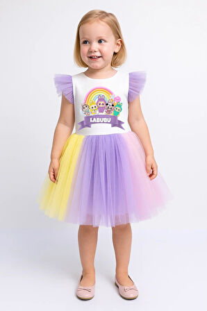 Rengarenk Etekli Kız Çocuk Parti Elbisesi