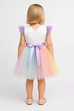 Rengarenk Etekli Kız Çocuk Parti Elbisesi