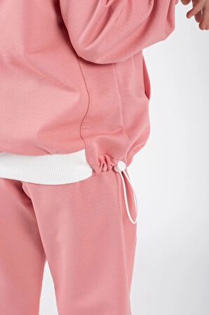 Kız Çocuk Kanguru Cepli Beli Lastik Detaylı Günlük Eşofman Takımı M00754