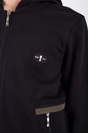 Erkek Çocuk Fermuar Kapamalı Kapüşonlu Arma Detaylı Eşofman Takımı M00757