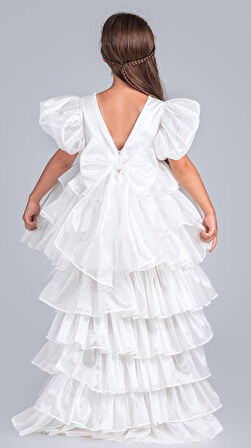 Kız Çocuk Eklenebilir Kuyruk Detaylı, Taçlı Aspendos Abiye Elbise M00758