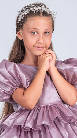 Kız Çocuk Eklenebilir Kuyruk Detaylı, Taçlı Aspendos Abiye Elbise M00758