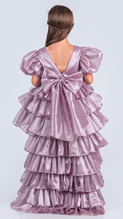 Kız Çocuk Eklenebilir Kuyruk Detaylı, Taçlı Aspendos Abiye Elbise M00758