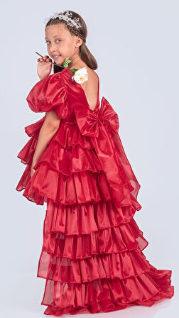 Kız Çocuk Eklenebilir Kuyruk Detaylı, Taçlı Aspendos Abiye Elbise M00758