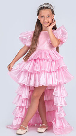 Kız Çocuk Eklenebilir Kuyruk Detaylı, Taçlı Aspendos Abiye Elbise M00758