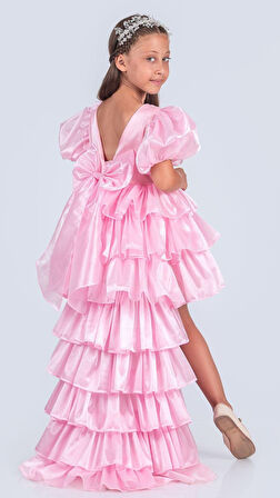 Kız Çocuk Eklenebilir Kuyruk Detaylı, Taçlı Aspendos Abiye Elbise M00758