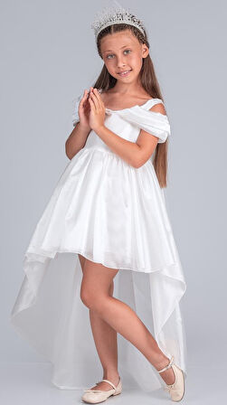 Kız Çocuk Düşük Omuz Detaylı Işıltılı Prenses Elbisesi M00760