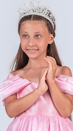 Kız Çocuk Düşük Omuz Detaylı Işıltılı Prenses Elbisesi M00760