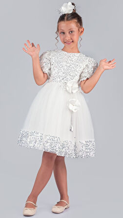 Kız Çocuk Etek Ucu Pullu Venna Abiye Elbise M00761