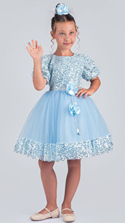 Kız Çocuk Etek Ucu Pullu Venna Abiye Elbise M00761