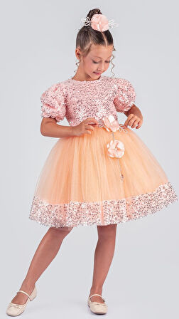 Kız Çocuk Etek Ucu Pullu Venna Abiye Elbise M00761