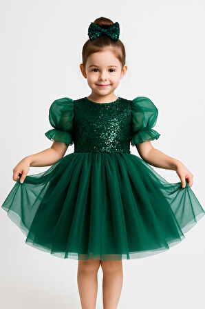 Balon Kol Pul Payet Kız Çocuk Tütü Elbise M00751