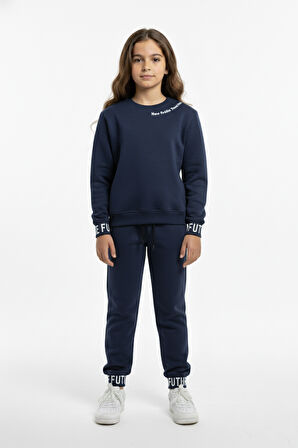 3iplik İçi Polarlı Baskılı Kız Çocuk Eşofman MNK416053