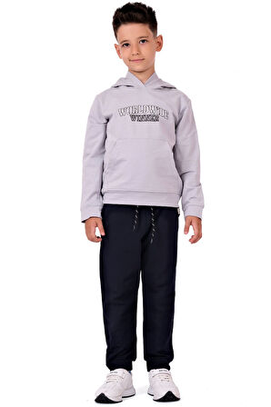 Erkek Çocuk Worldwide Winner Nakışlı Kanguru Cepli Kapüşonlu Eşofman Takımı