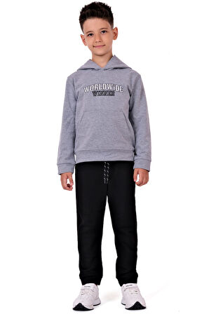 Erkek Çocuk Worldwide Winner Nakışlı Kanguru Cepli Kapüşonlu Eşofman Takımı