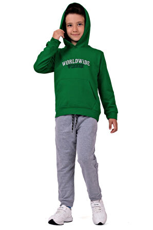 Erkek Çocuk Worldwide Winner Nakışlı Kanguru Cepli Kapüşonlu Eşofman Takımı
