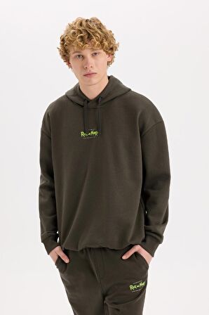 DeFacto Rick and Morty Boxy Fit Kapüşonlu Sweatshirt C6508AX24AUAR227