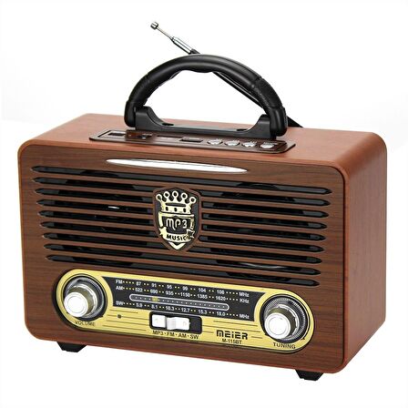 Meıer M-115bt Şarjlı Bluetooth  Retro Wooden  Radio