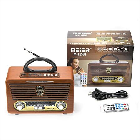 Meıer M-115bt Şarjlı Bluetooth  Retro Wooden  Radio