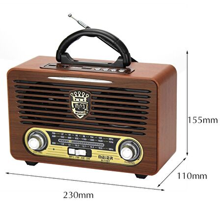 Meıer M-115bt Şarjlı Bluetooth  Retro Wooden  Radio