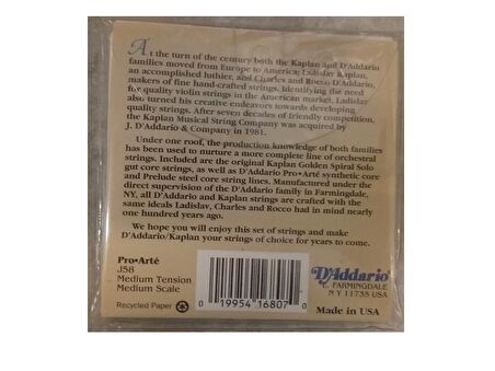 Daddarıo J58 Viola Tel Seti, Pro-arte, Scale Medıum, Medıum Ten