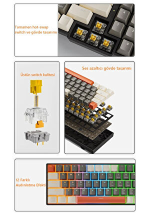 K780 Kompakt Mekanik Oyuncu Klavyesi-Hot swap-78 Tuş-Switch Hediyeli