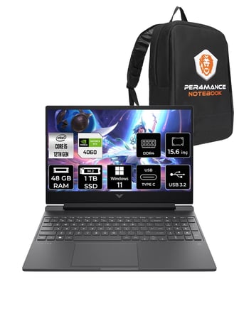 HP Victus 15 i5 12500H 48GB 1TB SSD RTX4060/8GB 144Hz 15.6'' FHD W11H Gaming Laptop & PER4 ÇANTA